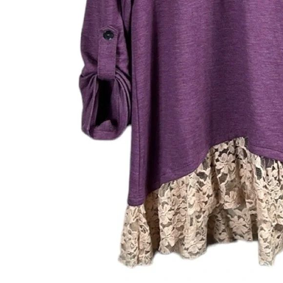 LOGO Lounge Lace Trim Lounge Tunic Top Size M - Picture 6 of 8